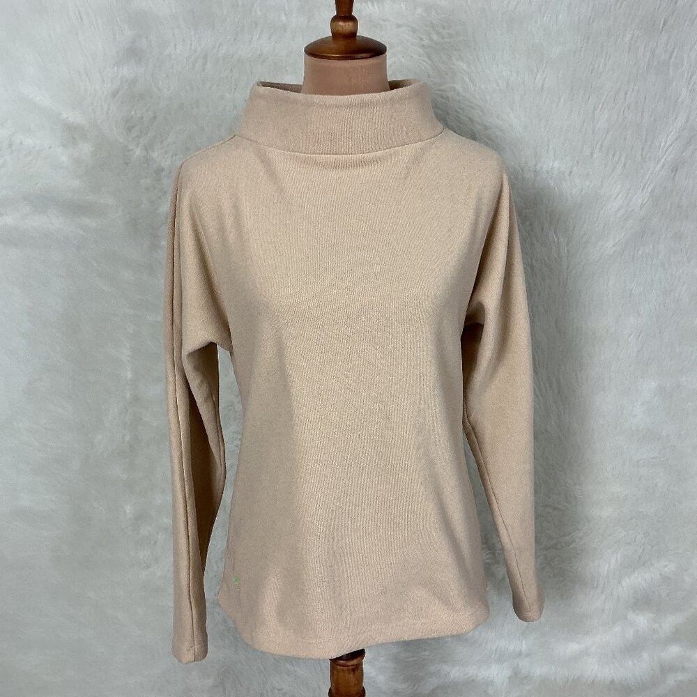 Dudley Stephens Baldwin Turtleneck Beige Terry Fleece Pullover Sweater Top XS